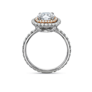 18kt White & Rose Gold Double Halo Cushion Engagement Ring Setting