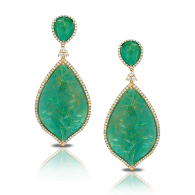 18K YELLOW GOLD Green Agate Diamond Earrings