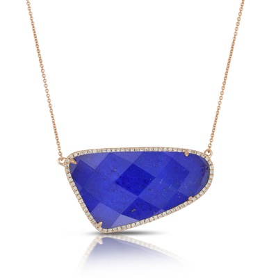 Rose Gold Lapis Diamond Pendant