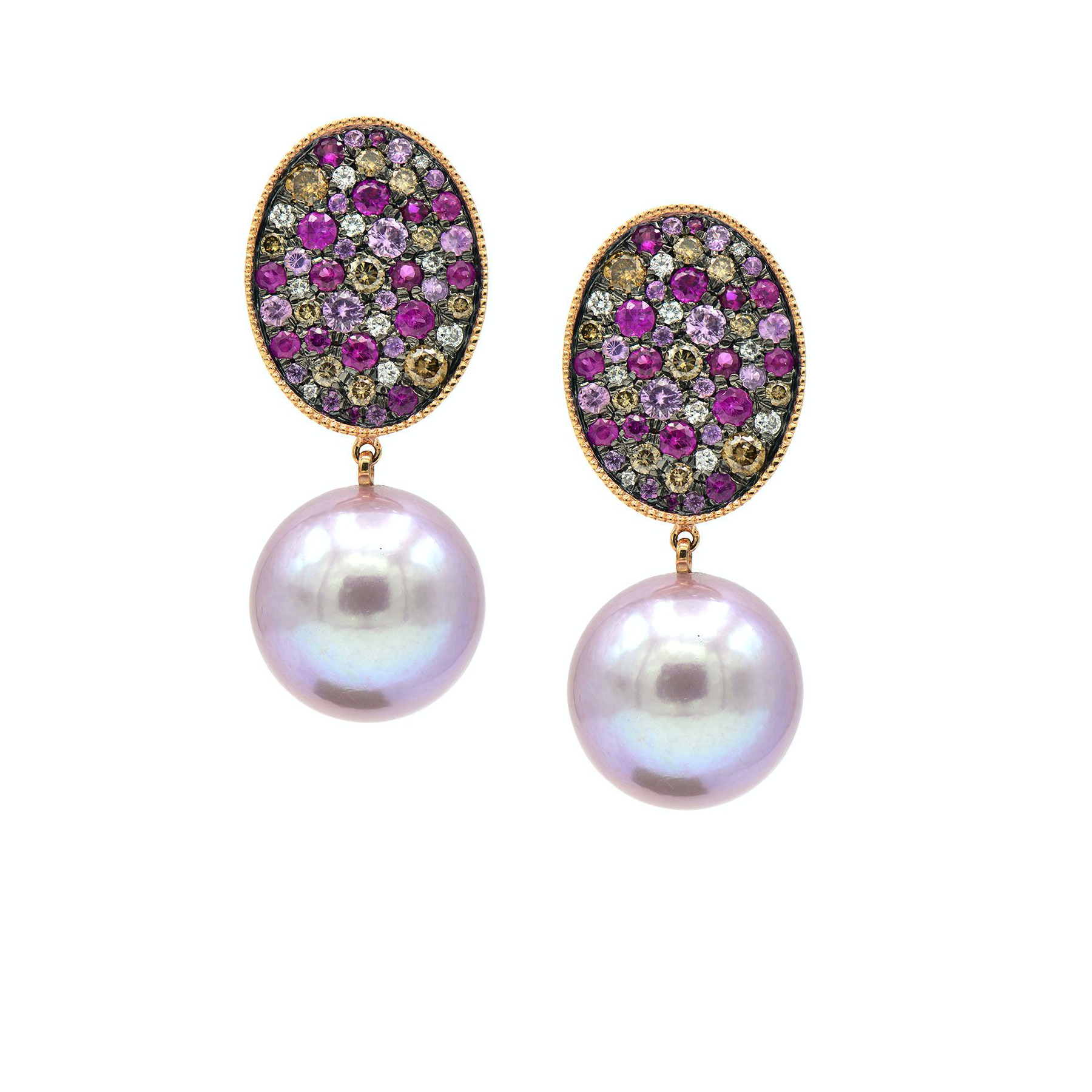 Rose gold Diamond pearl earrings
