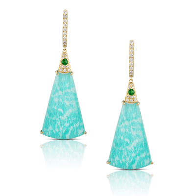 18K Yellow Gold Amazonite Diamond Earrings