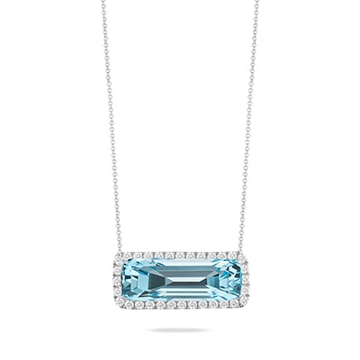 18K WHITE GOLD Blue topaz diamond necklace