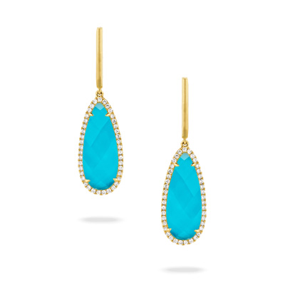 Yellow Gold Turquoise Diamond Earrings