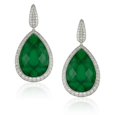 18K YELLOW GOLD Green Agate Diamond Earrings