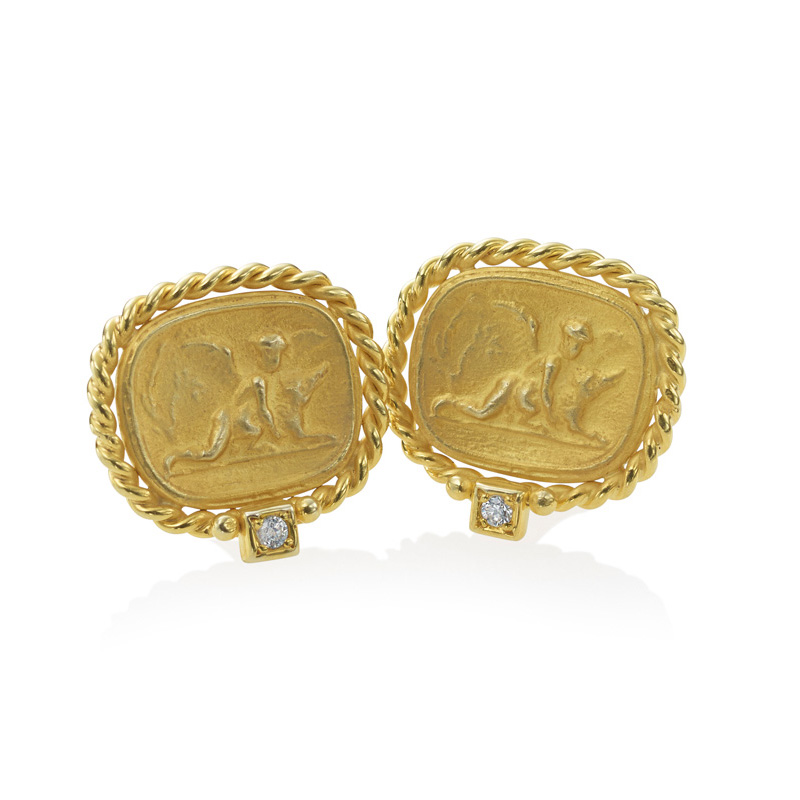 Antique Coin Gold Sapphire Earrings