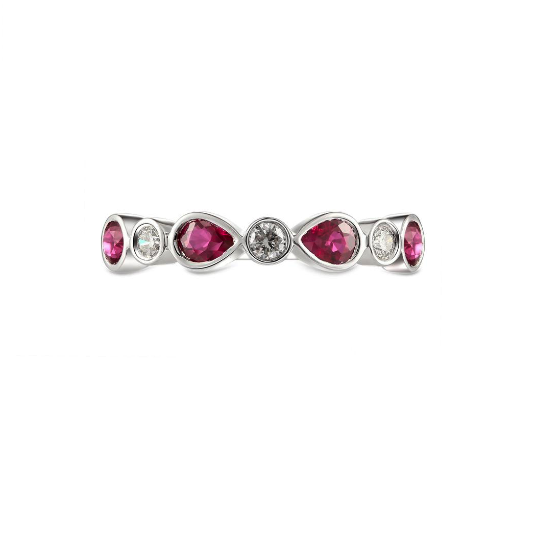 Ruby Diamond Bezel Three Stone Ring