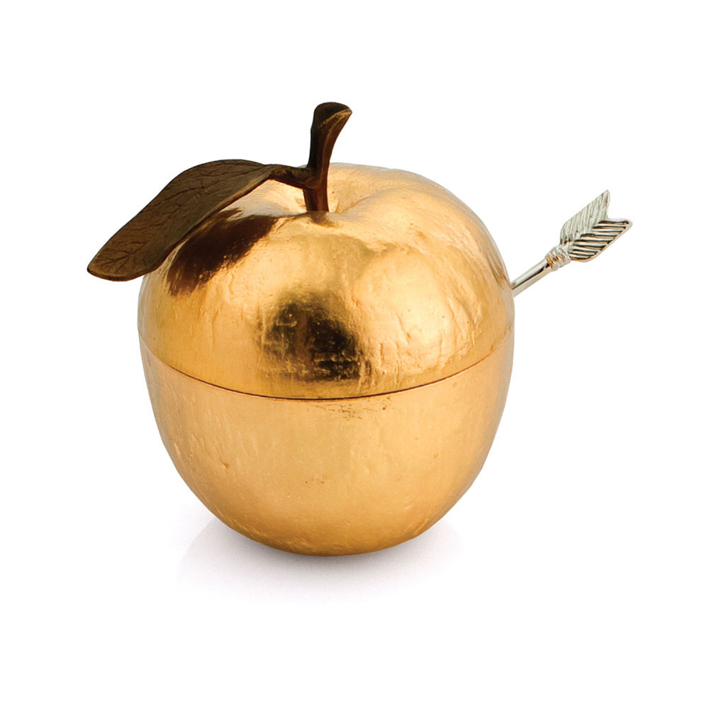 Apple Honey Pot w/ Spoon Nickelplate