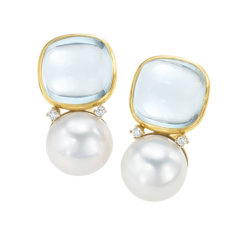 Aquamarine Peridot Pearl Earrings