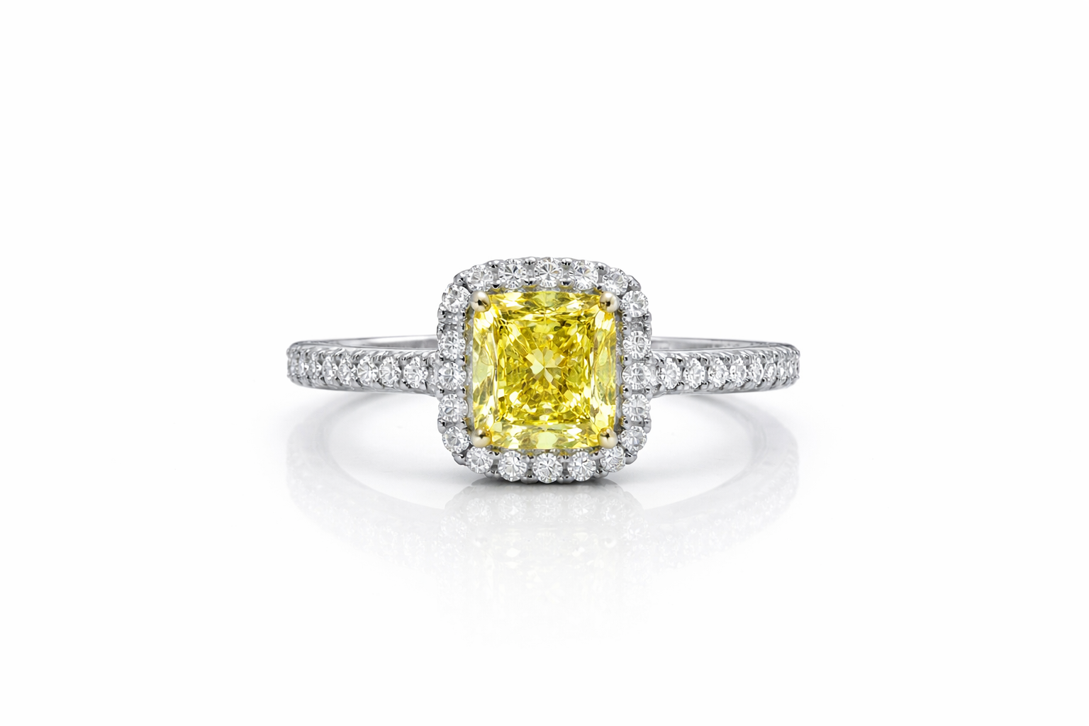 cushionyellowdiamondring Cushion Yellow Diamond Halo Engagement Ring