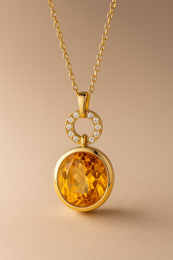 Oval Citrine Diamond Pendant