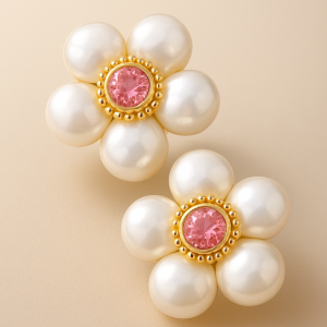 Coin Pearl Floral Earrings