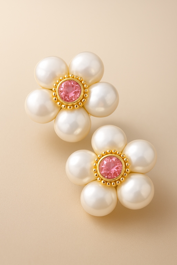 Coin Pearl Floral Earrings