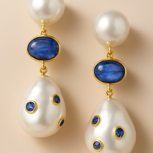 Pearl Tanzanite Dangle Earrings