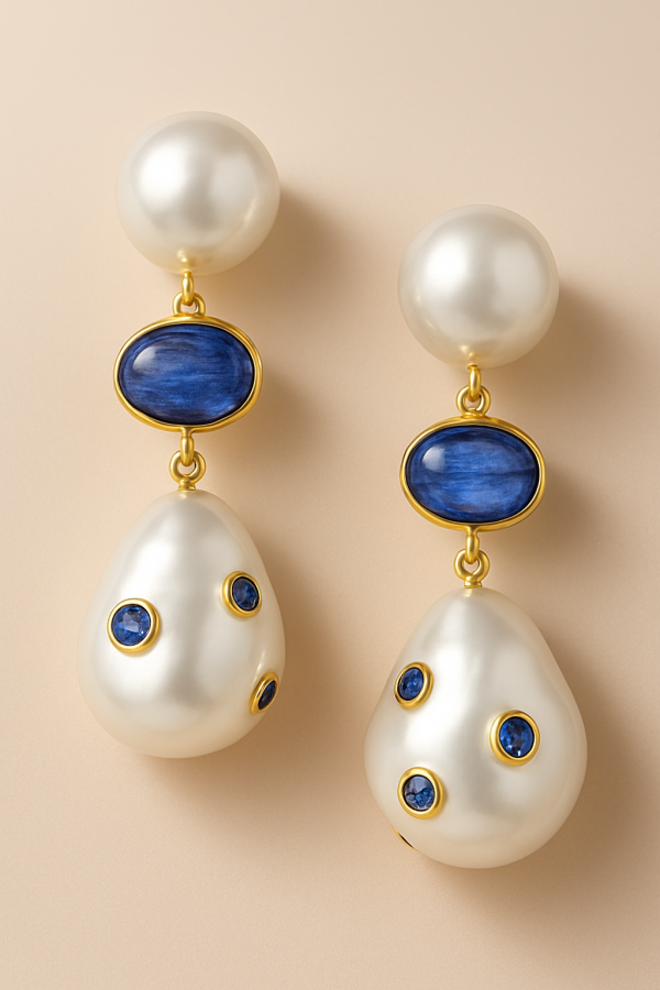 Pearl Tanzanite Dangle Earrings