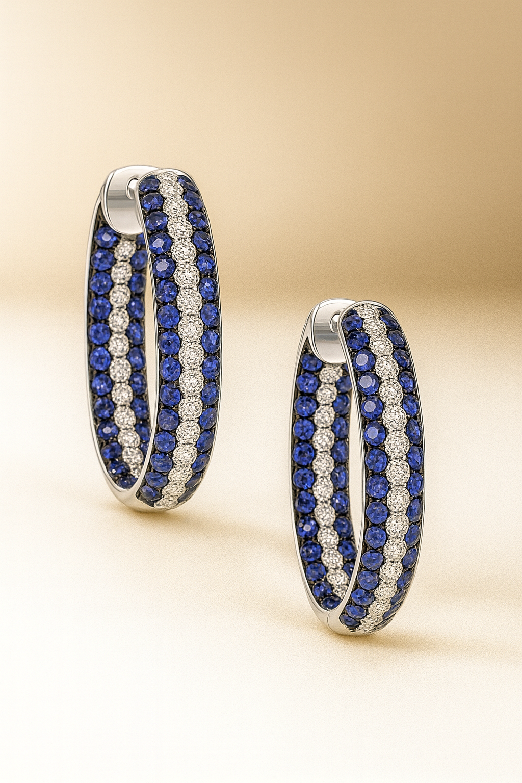 sapphire diamond hoop earrings White Gold Sapphire Diamond Hoop Earrings