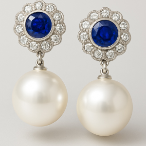 Blue Sapphire South Sea Pearls Earrings