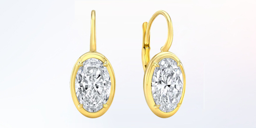 Bezel Set Oval Diamond Earrings