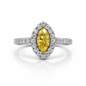 Natural Yellow Marquise Diamond Halo Engagement Ring | Soleil Marquise Ring