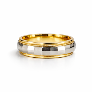 Imperial Facet Two Tone Men's Wedding Band- White & Yellow Gold