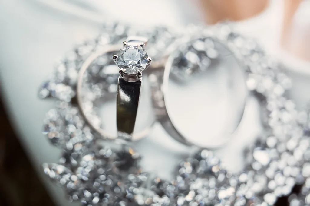 Platinum and white gold engagement rings side by side